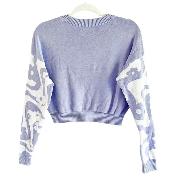 Hollister Purple Cropped Pullover S Groovy Hippie Sweater White Floral Waves - Picture 7 of 8